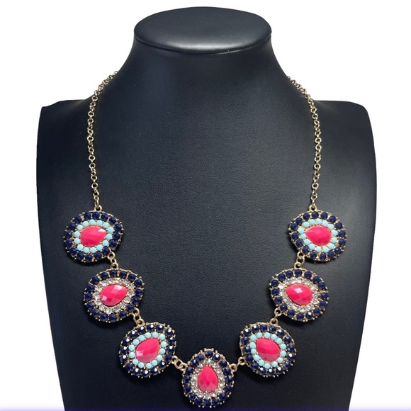 ETC! Rhinestone Faceted Teardrop Sparkle Statement Necklace 19.5" - 23" - Picture 1 of 11